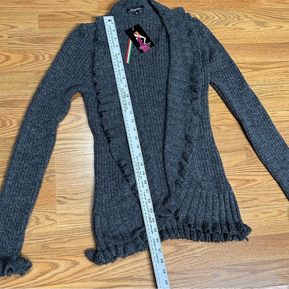 Elisabetta Collection Size M Gray Wool Blend Open Cardigan Sweater Ruffle - Picture 12 of 15